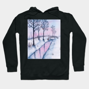 Winter landscape Christmas watercolor Hoodie